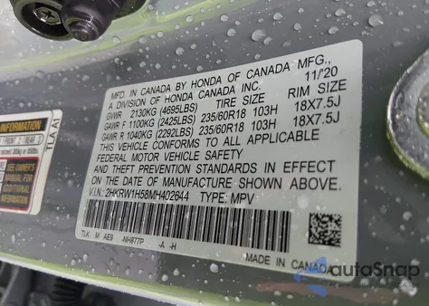 2021 Honda Cr-V 2Wd Ex z USA, uszkodzony, nr VIN 2HKRW1H58MH402644
